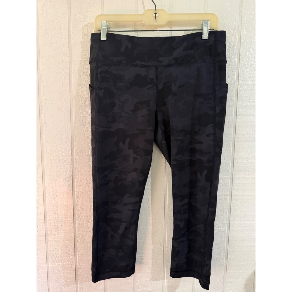 Lululemon Speed Up Crop 21 Camo Black Grey Running Leggings Size 10